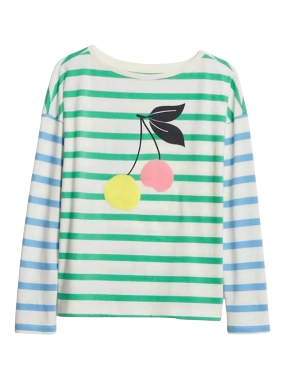 NWT GAP Striped Long-Sleeve Tee with Cherry Graphic Green, Blue & Pink Size XL
